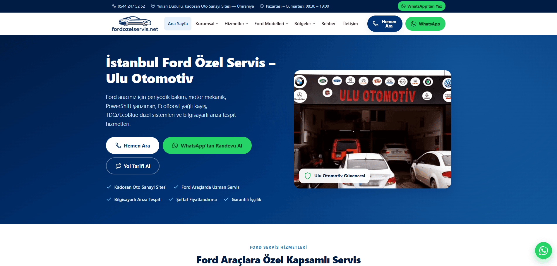Ford Özel Servis web sitesi ekran görüntüsü